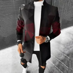 Sale OUKU Men Ombre Geometric Overcoat Coat Casual Business Casual Daily 3D Print Buttons Front Pocket Spring Fall Winter Notch Long Sleeve Black Red Gray