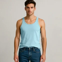 Clearance OUKU Men Sleeveless Round Summer Solid Color Vacation Daily Casual Plain Outdoor Vacation Home White Light Blue Top Tee for Men