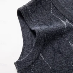 Hot OUKU Men Sweater Vest Knit Geometric V Neck Smart Casual Formal Vacation Clothing Apparel Spring Autumn Wine Dark Green S M L