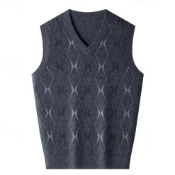 Hot OUKU Men Sweater Vest Knit Geometric V Neck Smart Casual Formal Vacation Clothing Apparel Spring Autumn Wine Dark Green S M L
