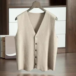 Best OUKU Men's 100% Cashmere Cardigan Vest Knit Button Up V Neck Knitwear Elegant School Formal Clothing Apparel Spring Fall Black Navy Blue S M L