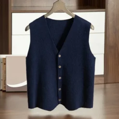 Best OUKU Men's 100% Cashmere Cardigan Vest Knit Button Up V Neck Knitwear Elegant School Formal Clothing Apparel Spring Fall Black Navy Blue S M L