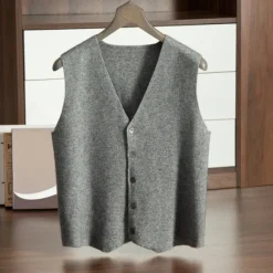 Best OUKU Men's 100% Cashmere Cardigan Vest Knit Button Up V Neck Knitwear Elegant School Formal Clothing Apparel Spring Fall Black Navy Blue S M L