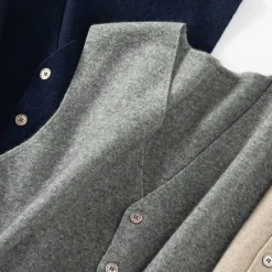 Best OUKU Men's 100% Cashmere Cardigan Vest Knit Button Up V Neck Knitwear Elegant School Formal Clothing Apparel Spring Fall Black Navy Blue S M L