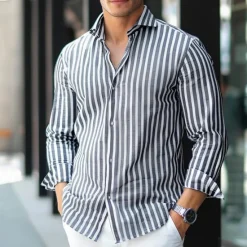 Best OUKU Men's 100% Cotton Dress Shirt Long Sleeve Striped Turndown Formal Office / Career Button Clothing Apparel Daily Business Black