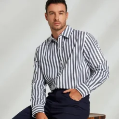 Clearance OUKU Men's 100% Cotton Dress Shirt Button Down Shirt Long Sleeve Solid Color Turndown Spring & Fall Formal Wedding Clothing Apparel Button Black