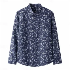 Hot OUKU Men's 100% Cotton Floral Vine Shirt Oxford Shirt Long Sleeve Vintage Hawaiian Artistic School Performance Wedding Summer Spring Fall Button Down Collar Green Dark Blue Apricot