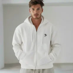 Outlet OUKU Men's 100% Cotton Full Zip Hoodie Black White Hooded Graphic Zipper Christmas Gifts Sports & Outdoor Casual Cool Designer Graphic Fall Winter Clothing Apparel Hoodies Sweatshirts