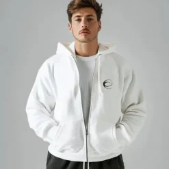 Hot OUKU Men's 100% Cotton Full Zip Hoodie Black White Hooded Graphic Zipper Pocket Sports & Outdoor Casual Daily Streetwear Cool Designer Spring Fall Clothing Apparel Hoodies Sweatshirts