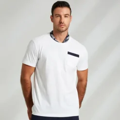 Hot OUKU Men's 100% Cotton Graphic T shirt Fashion Outdoor Casual Tee Tee Top Street Casual Daily T shirt Navy Blue Short Sleeve Crew Neck Shirt Spring & Summer Clothing Apparel White