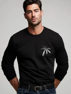 Sale OUKU Men's 100% Cotton Graphic Tee Casual Style Classic Style Palm Tree Crew Neck Clothing Apparel Other Prints Outdoor Street Daily Sports Vacation Long Sleeve Fashion Cool Daily Stylish Simple
