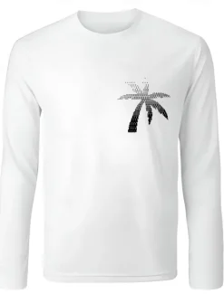 Sale OUKU Men's 100% Cotton Graphic Tee Casual Style Classic Style Palm Tree Crew Neck Clothing Apparel Other Prints Outdoor Street Daily Sports Vacation Long Sleeve Fashion Cool Daily Stylish Simple