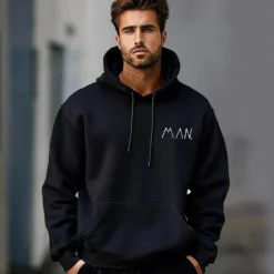 Best OUKU Men's Cotton Hoodie Pullover Basic Fashion Daily Casual Hoodies Letter Long Sleeve Holiday Vacation Streetwear Hooded Spring & Fall Clothing Apparel Designer Black