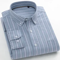 New OUKU Men's 100% Cotton Oxford Shirt grey blue Light Green Pink Purple Long Sleeve Striped Button Down Collar School Wedding Buttons Clothing Apparel Neutral Fashion Daily