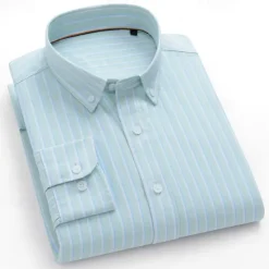 New OUKU Men's 100% Cotton Oxford Shirt grey blue Light Green Pink Purple Long Sleeve Striped Button Down Collar School Wedding Buttons Clothing Apparel Neutral Fashion Daily