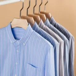 New OUKU Men's 100% Cotton Oxford Shirt grey blue Light Green Pink Purple Long Sleeve Striped Button Down Collar School Wedding Buttons Clothing Apparel Neutral Fashion Daily