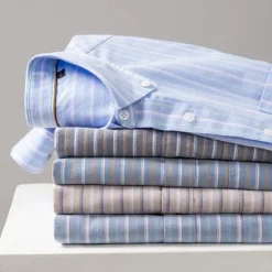 New OUKU Men's 100% Cotton Oxford Shirt grey blue Light Green Pink Purple Long Sleeve Striped Button Down Collar School Wedding Buttons Clothing Apparel Neutral Fashion Daily