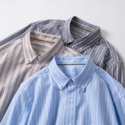 New OUKU Men's 100% Cotton Oxford Shirt grey blue Light Green Pink Purple Long Sleeve Striped Button Down Collar School Wedding Buttons Clothing Apparel Neutral Fashion Daily