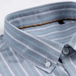 New OUKU Men's 100% Cotton Oxford Shirt grey blue Light Green Pink Purple Long Sleeve Striped Button Down Collar School Wedding Buttons Clothing Apparel Neutral Fashion Daily