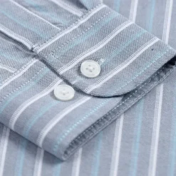 New OUKU Men's 100% Cotton Oxford Shirt grey blue Light Green Pink Purple Long Sleeve Striped Button Down Collar School Wedding Buttons Clothing Apparel Neutral Fashion Daily
