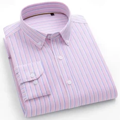 New OUKU Men's 100% Cotton Oxford Shirt grey blue Light Green Pink Purple Long Sleeve Striped Button Down Collar School Wedding Buttons Clothing Apparel Neutral Fashion Daily