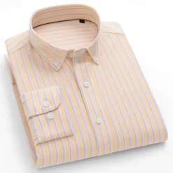 New OUKU Men's 100% Cotton Oxford Shirt grey blue Light Green Pink Purple Long Sleeve Striped Button Down Collar School Wedding Buttons Clothing Apparel Neutral Fashion Daily