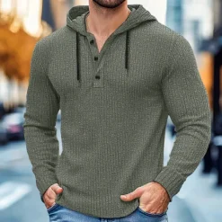 Best OUKU Men's 100% Cotton Ribbed Knit tee Tee Top Long Sleeve Shirt Solid Color Hooded Outdoor Street Long Sleeve Hooded Clothing Apparel Daily Casual Street Style