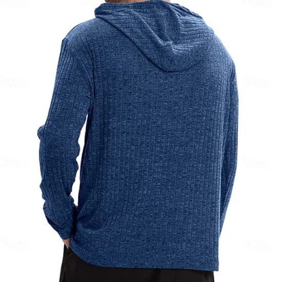 Best OUKU Men's 100% Cotton Ribbed Knit tee Tee Top Long Sleeve Shirt Solid Color Hooded Outdoor Street Long Sleeve Hooded Clothing Apparel Daily Casual Street Style