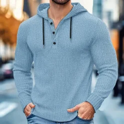 Best OUKU Men's 100% Cotton Ribbed Knit tee Tee Top Long Sleeve Shirt Solid Color Hooded Outdoor Street Long Sleeve Hooded Clothing Apparel Daily Casual Street Style