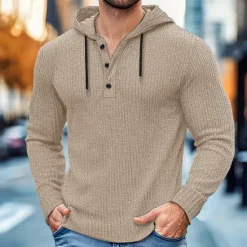 Best OUKU Men's 100% Cotton Ribbed Knit tee Tee Top Long Sleeve Shirt Solid Color Hooded Outdoor Street Long Sleeve Hooded Clothing Apparel Daily Casual Street Style