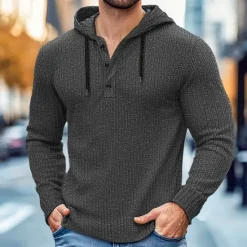 Best OUKU Men's 100% Cotton Ribbed Knit tee Tee Top Long Sleeve Shirt Solid Color Hooded Outdoor Street Long Sleeve Hooded Clothing Apparel Daily Casual Street Style