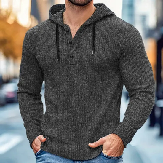 Best OUKU Men's 100% Cotton Ribbed Knit tee Tee Top Long Sleeve Shirt Solid Color Hooded Outdoor Street Long Sleeve Hooded Clothing Apparel Daily Casual Street Style