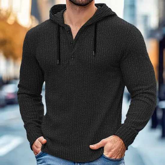 Best OUKU Men's 100% Cotton Ribbed Knit tee Tee Top Long Sleeve Shirt Solid Color Hooded Outdoor Street Long Sleeve Hooded Clothing Apparel Daily Casual Street Style