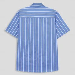Clearance OUKU Men's 100% Cotton Shirt Blue Short Sleeve Striped Vertical Stripes Turndown Outdoor Causal Button Clothing Apparel Vacation Daily Black