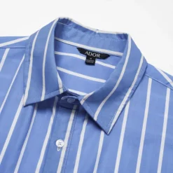 Clearance OUKU Men's 100% Cotton Shirt Blue Short Sleeve Striped Vertical Stripes Turndown Outdoor Causal Button Clothing Apparel Vacation Daily Black