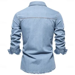 Clearance OUKU Men's 100% Cotton Shirt Button Up Shirt Casual Shirt Button Down Shirt Blue Long Sleeve Solid Color Turndown Shirt Collar Outdoor Work Pocket Clothing Apparel Neutral Daily Sports & Outdoors