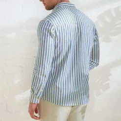 Best OUKU Men's 100% Cotton Shirt Summer Shirt Button Up Shirt Casual Shirt Black Blue Long Sleeve Stripes Lapel Daily Wear Vacation Clothing Apparel Cotton Fashion Hawaiian Casual