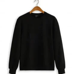 Online OUKU Men's 100% Cotton Sweatshirt Black Dark Gray Crew Neck Plain Casual Daily Sports non-printing Basic Athletic Fall Winter Clothing Apparel Hoodies Sweatshirts