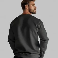 Online OUKU Men's 100% Cotton Sweatshirt Black Dark Gray Crew Neck Plain Casual Daily Sports non-printing Basic Athletic Fall Winter Clothing Apparel Hoodies Sweatshirts
