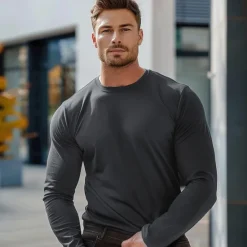 New OUKU Men's 100% Cotton T Shirt Long Sleeve T Shirt Solid Color Crew Neck Normal Outdoor Causal Crewneck Clothing Apparel Knitwear Daily