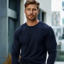New OUKU Men's 100% Cotton T Shirt Long Sleeve T Shirt Solid Color Crew Neck Normal Outdoor Causal Crewneck Clothing Apparel Knitwear Daily