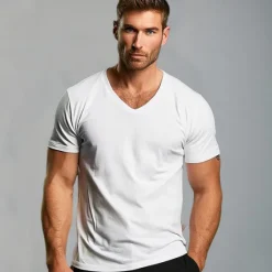 New OUKU Men's 100% Cotton T shirt Tee Tee Top Plain V Neck Street Vacation Short Sleeves Clothing Apparel 100% Cotton Fashion Designer Classic White