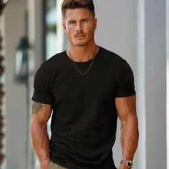 Outlet OUKU Men's 100% Cotton T shirt Tee Cotton Shirt Solid Color Crew Neck Clothing Apparel Outdoor Office Short Sleeve Crewneck Classic Style Cotton Fashion Cool Daily Solid Color