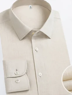 Online OUKU Men's 100% Linen Shirt wash-and-wear no-iron Blue Army Green Beige Long Sleeve Solid Color Rolled collar Outdoor Causal Buttons Clothing Apparel Daily Casual Daily Leisure