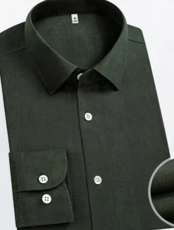 Online OUKU Men's 100% Linen Shirt wash-and-wear no-iron Blue Army Green Beige Long Sleeve Solid Color Rolled collar Outdoor Causal Buttons Clothing Apparel Daily Casual Daily Leisure