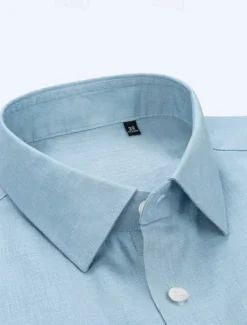 Online OUKU Men's 100% Linen Shirt wash-and-wear no-iron Blue Army Green Beige Long Sleeve Solid Color Rolled collar Outdoor Causal Buttons Clothing Apparel Daily Casual Daily Leisure
