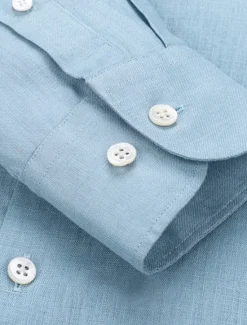 Online OUKU Men's 100% Linen Shirt wash-and-wear no-iron Blue Army Green Beige Long Sleeve Solid Color Rolled collar Outdoor Causal Buttons Clothing Apparel Daily Casual Daily Leisure