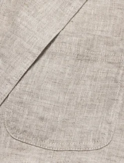 Online OUKU Men's 100% Linen Blazer Blazer Jacket School Formal Wedding Elegant Vacation Summer Spring 100% Linen Linen Solid Color Single Breasted Two-button Blazer Dark Gray Navy Blue Beige Light Blue