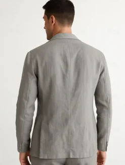 Online OUKU Men's 100% Linen Blazer Blazer Jacket School Formal Wedding Elegant Vacation Summer Spring 100% Linen Linen Solid Color Single Breasted Two-button Blazer Dark Gray Navy Blue Beige Light Blue