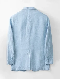 Online OUKU Men's 100% Linen Blazer Blazer Jacket School Formal Wedding Elegant Vacation Summer Spring 100% Linen Linen Solid Color Single Breasted Two-button Blazer Dark Gray Navy Blue Beige Light Blue